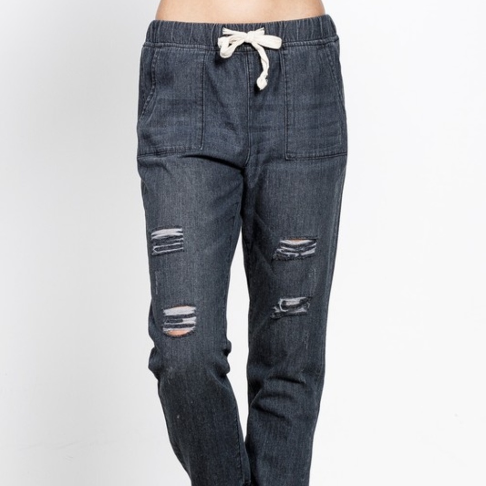 NWT Black Denim Joggers - Picture 3 of 5